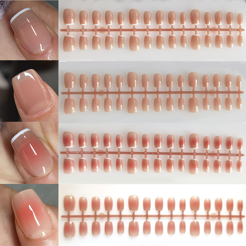 Nail Art Pink - 30pcs Gradient Fake Nails French Blush