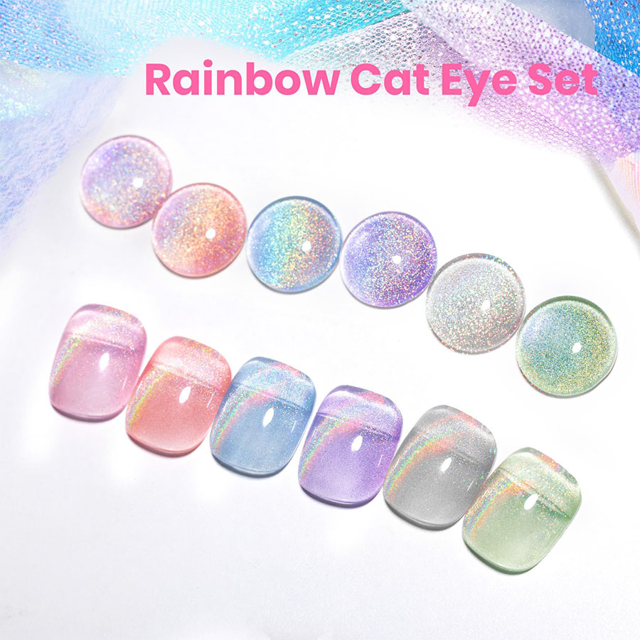 Nail Art Cat Eye Pink - QAZIXU 1/6 Pcs Rainbow Cat Eye