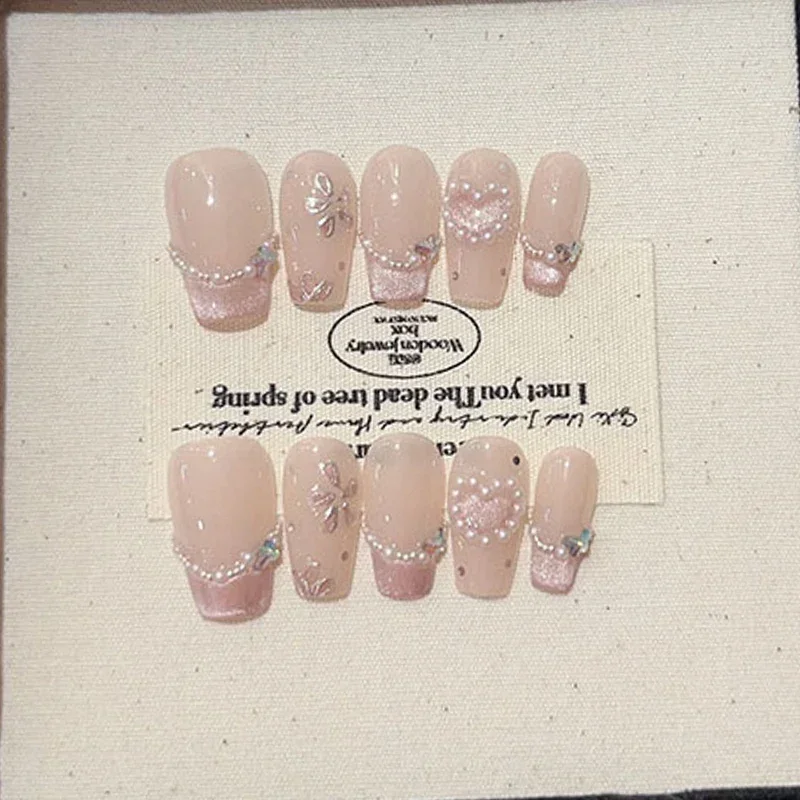Nail Art Cat Eye Pink - 10pcs Cute Handmade Cat Eye Powder