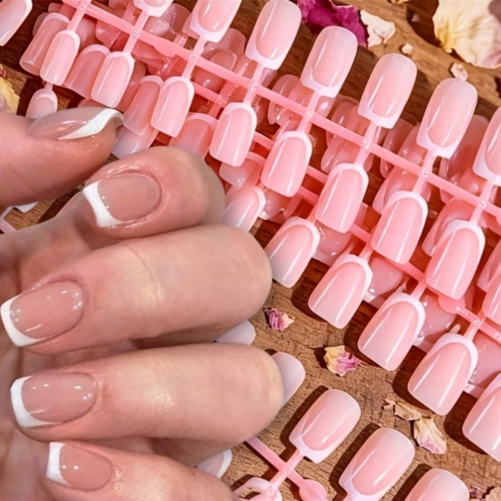 Nail Art Pink - 120PCS Short Square French Tip Press