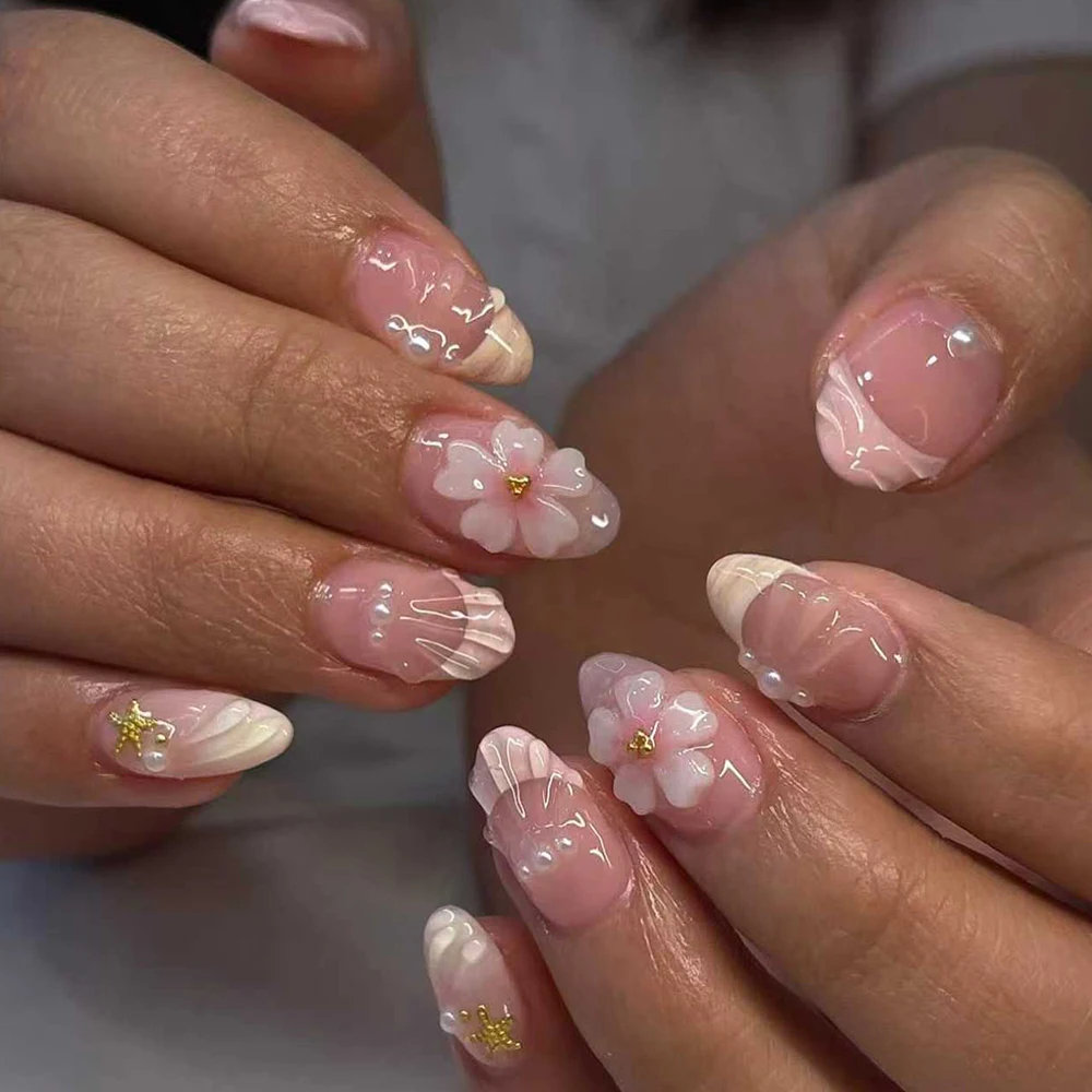 Nail Art Fake Nails - 24pcs Short Oval 3D Gel Nail