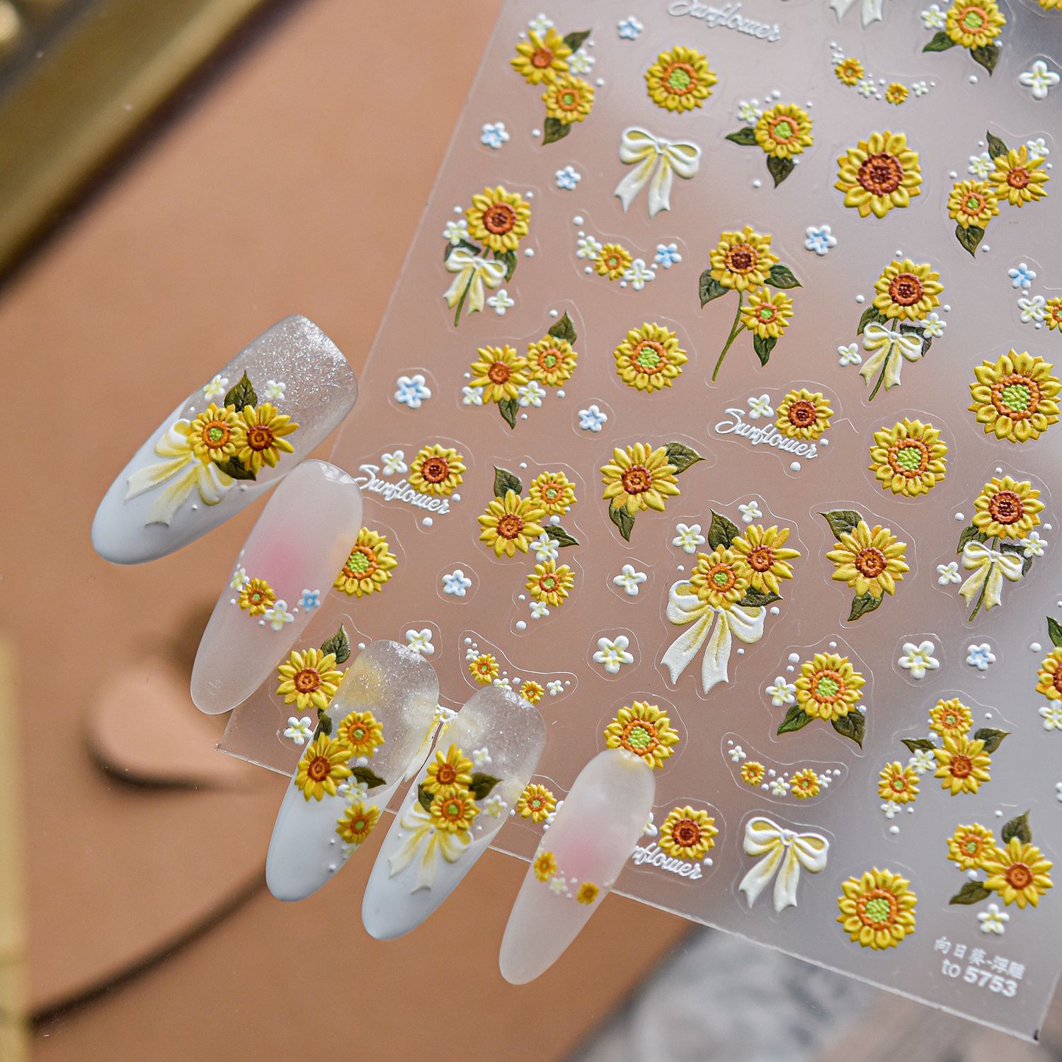 Nail Art Yellow - 1pcs Summer 5D Embossed Flowers Nail