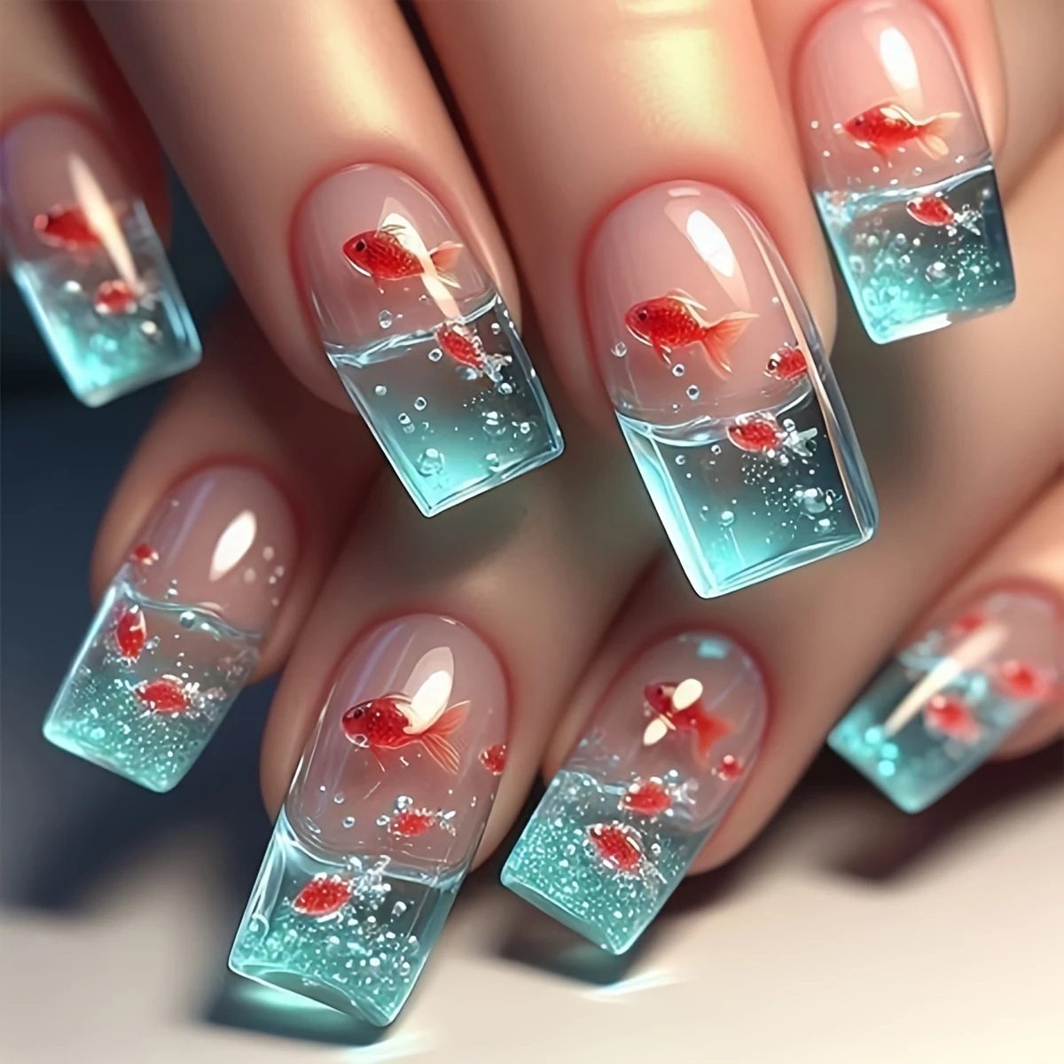 Nail Art Yellow - Medium long Square fake nails for