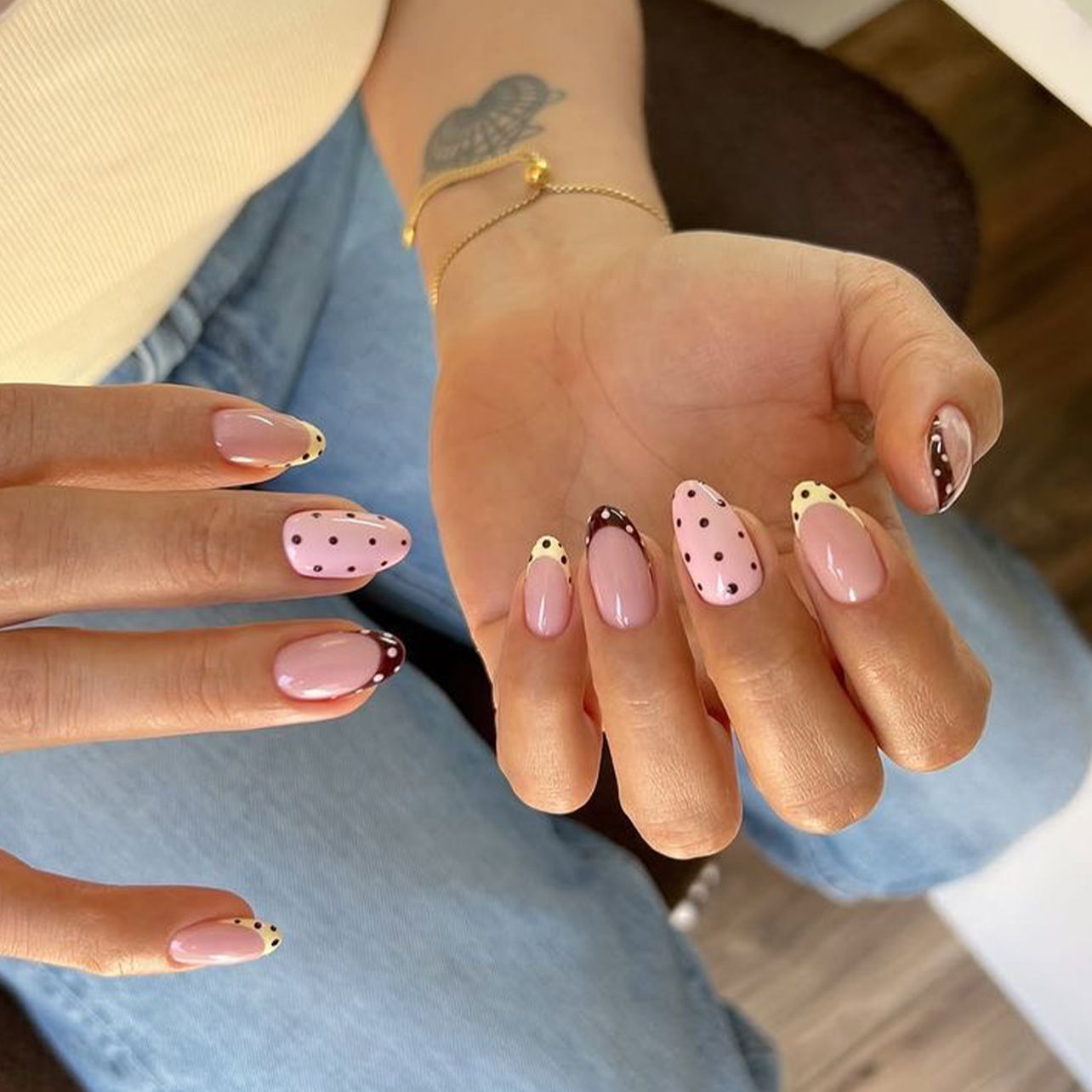 Nail Art Pink - 24Pcs Almond False Nails Sets Polka