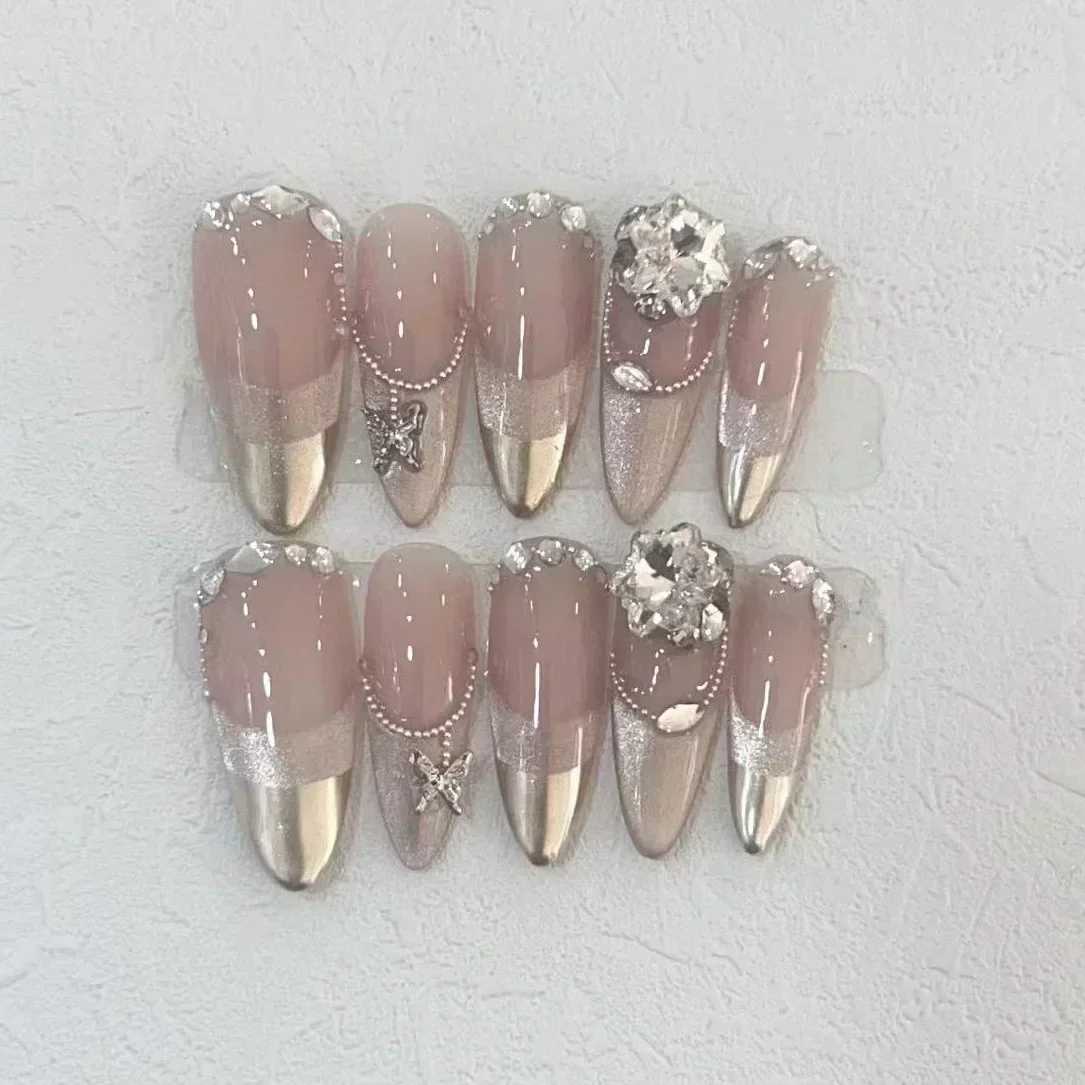 Nail Art Pink - 10Pcs Handmade Press on Nails Full