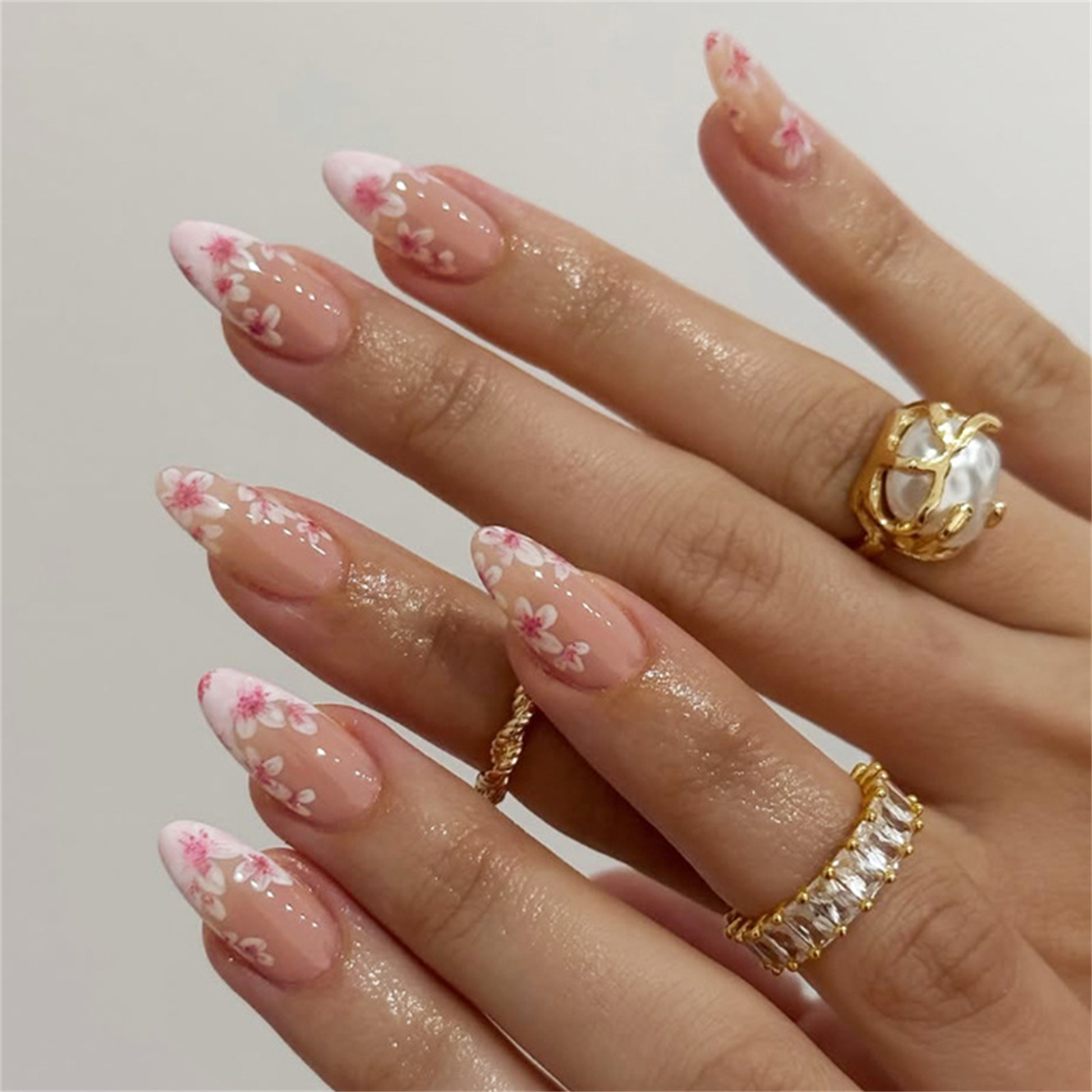 Nail Art Fake Nails - 30pcs Press On Nails Sakura Gradient