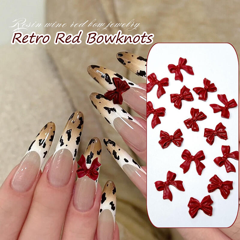 Nail Art Red Wine - 100PCS Classic Wine Red Ribbon Bowknots