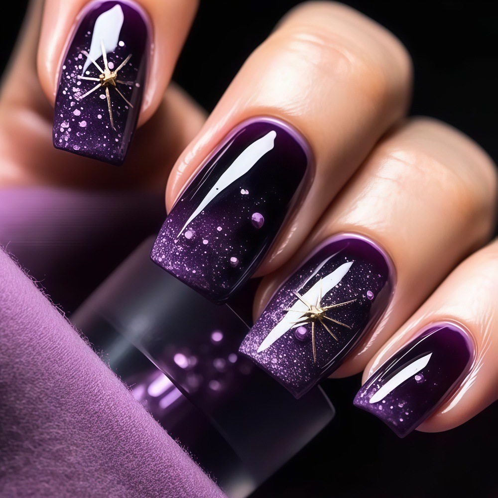 Nail Art Fake Nails - Short Medium fake nails gradient purple