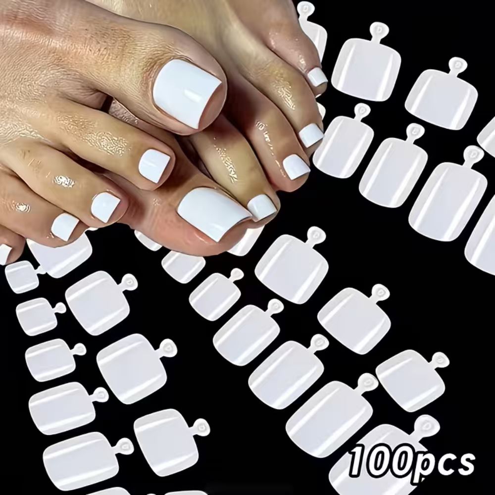 Nail Art Fake Nails - 100pcs/Box French Tip Press-On Toenails White