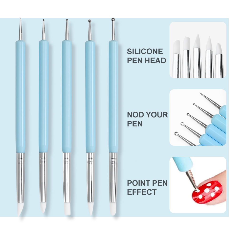 Nail Art Dotting Tool - 1/3/5/6/pcs/set Nail Art Brush-Silicone Sculpting Dotting