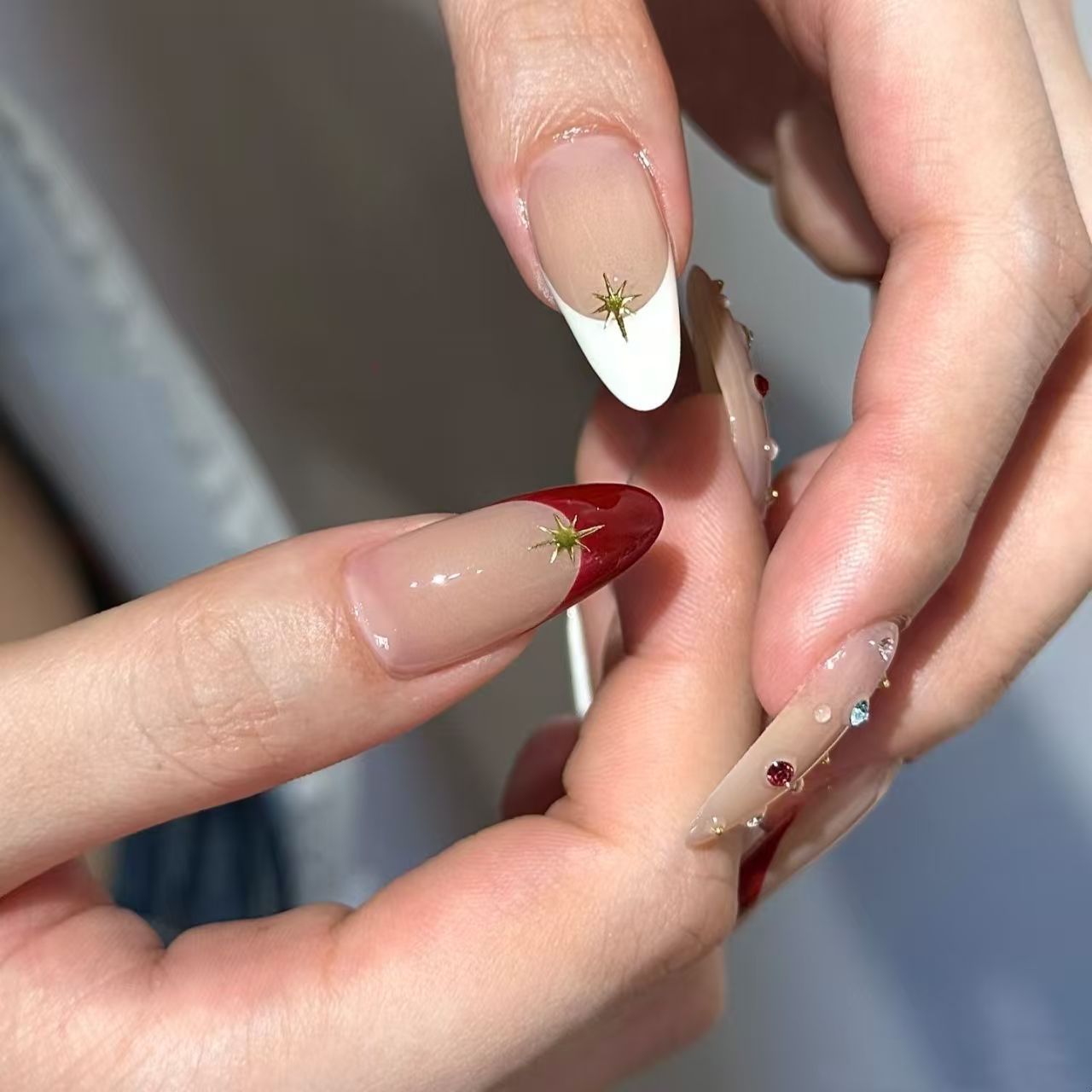 10pcs Handmade Long Oval Press - Nail Art Red Wine ulasan dan harga