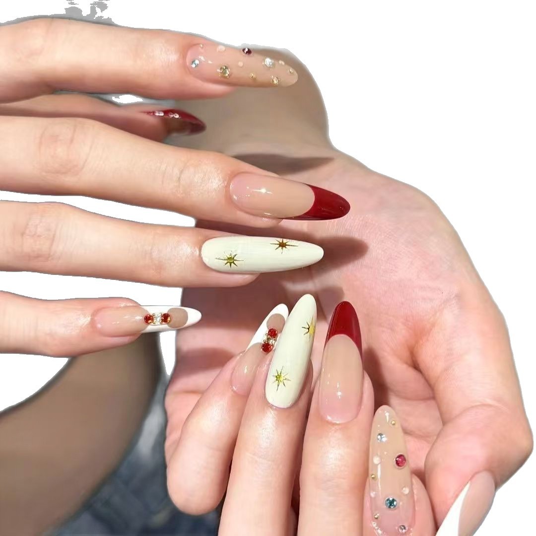 10pcs Handmade Long Oval Press - Nail Art Red Wine ulasan dan harga
