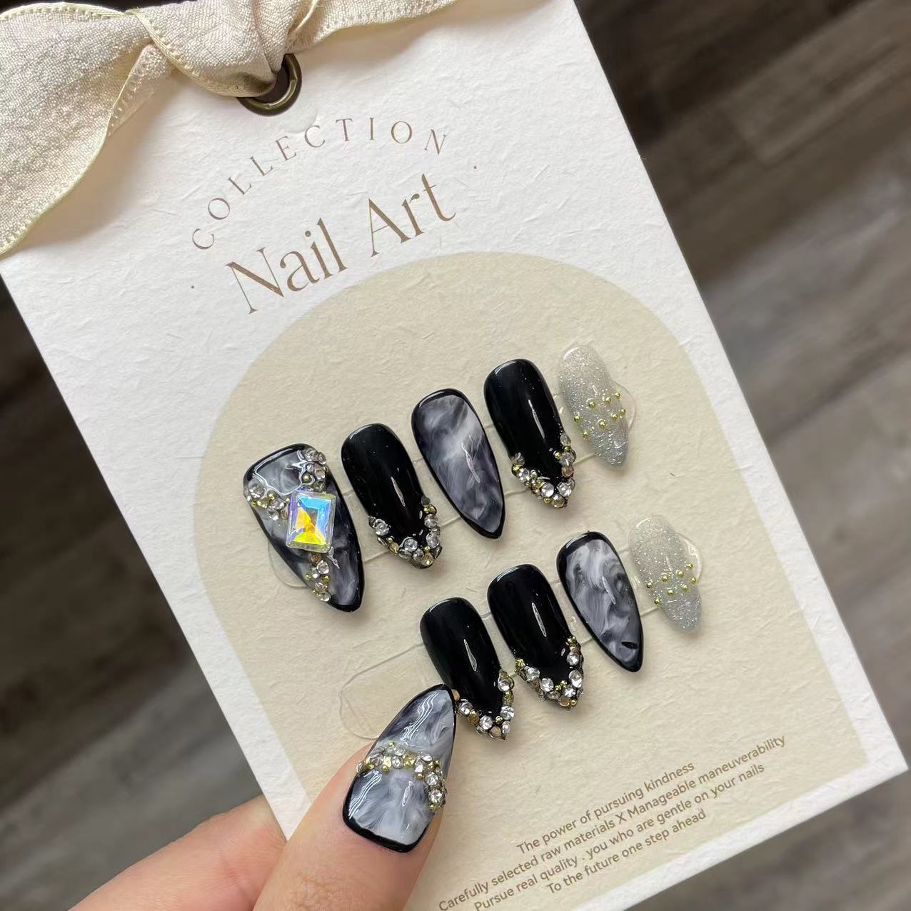 Handmade Press on Nails Black  - Nail Art Pink ulasan dan harga