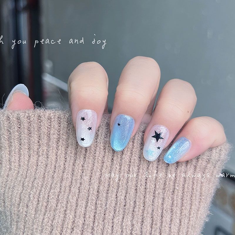 10pcs Short Round Press On Nai - Nail Art Cat Eye ulasan dan harga