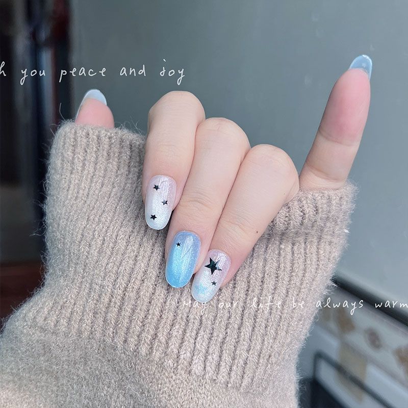 10pcs Short Round Press On Nai - Nail Art Cat Eye ulasan dan harga
