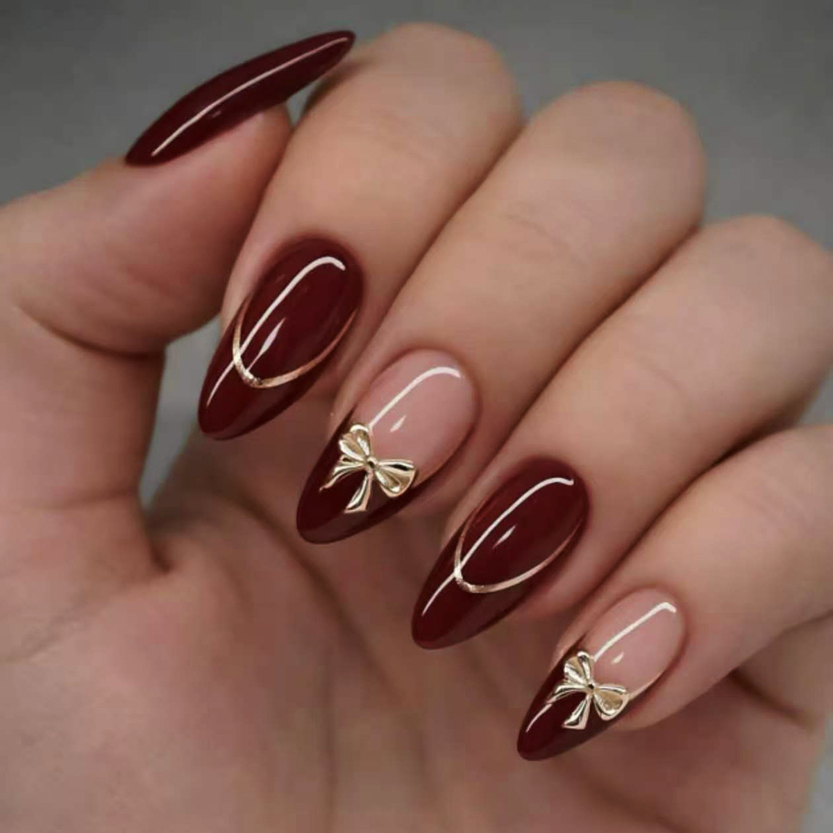 24Pcs Retro Wine Red French Al - Nail Art Red Wine ulasan dan harga