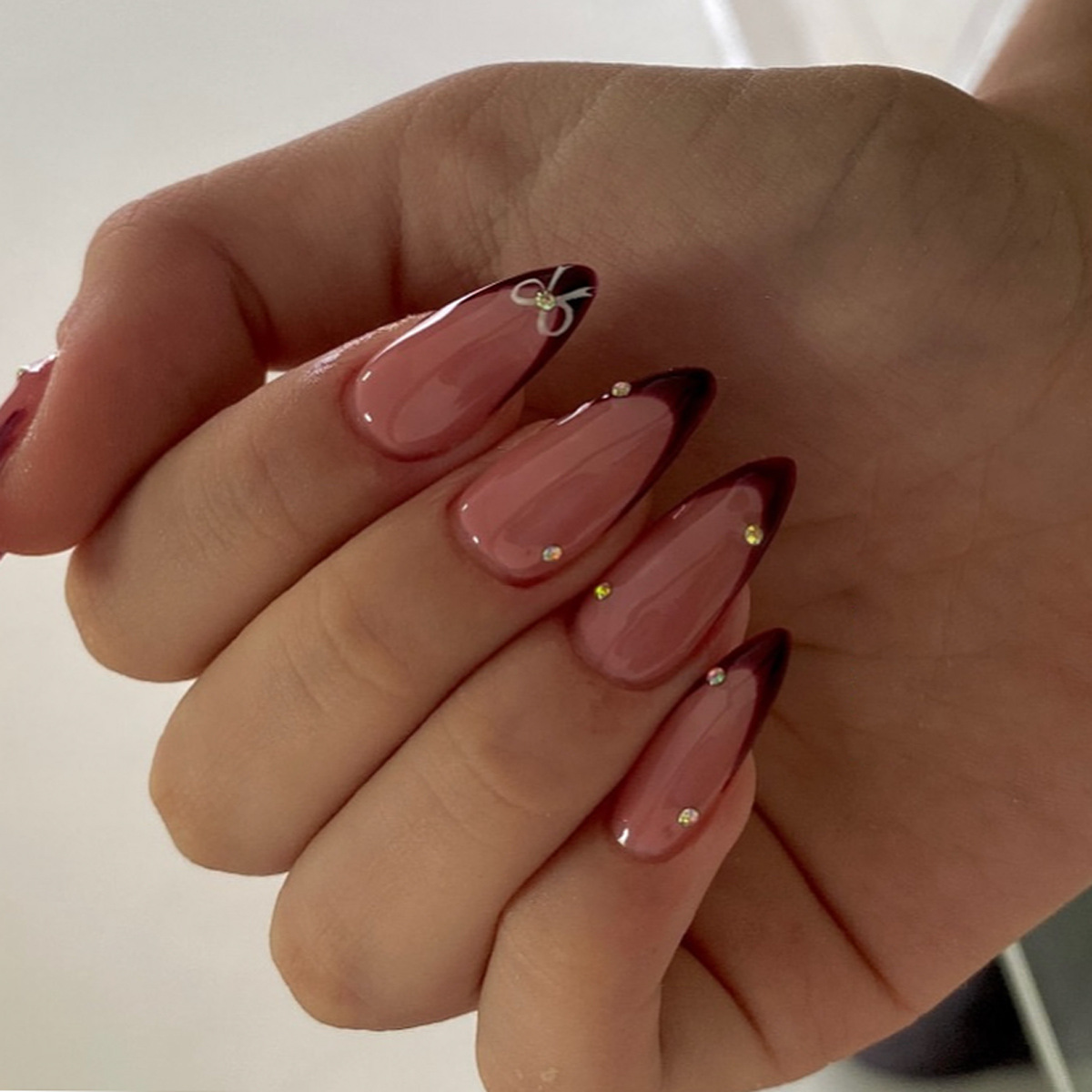 24Pcs Retro Wine Red French Al - Nail Art Red Wine ulasan dan harga