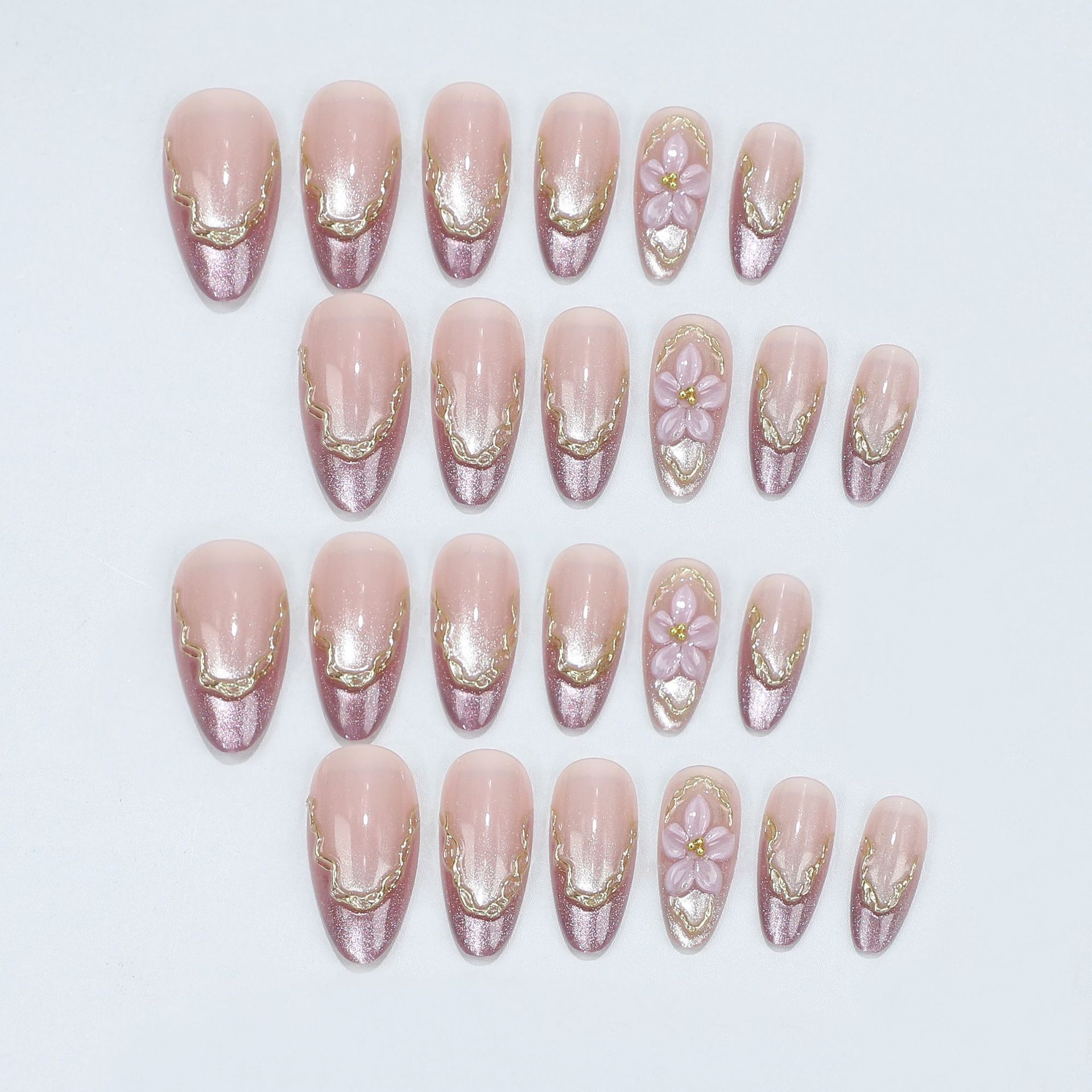 3D Flowers Fake Nails with Glo - Nail Art Cat Eye ulasan dan harga