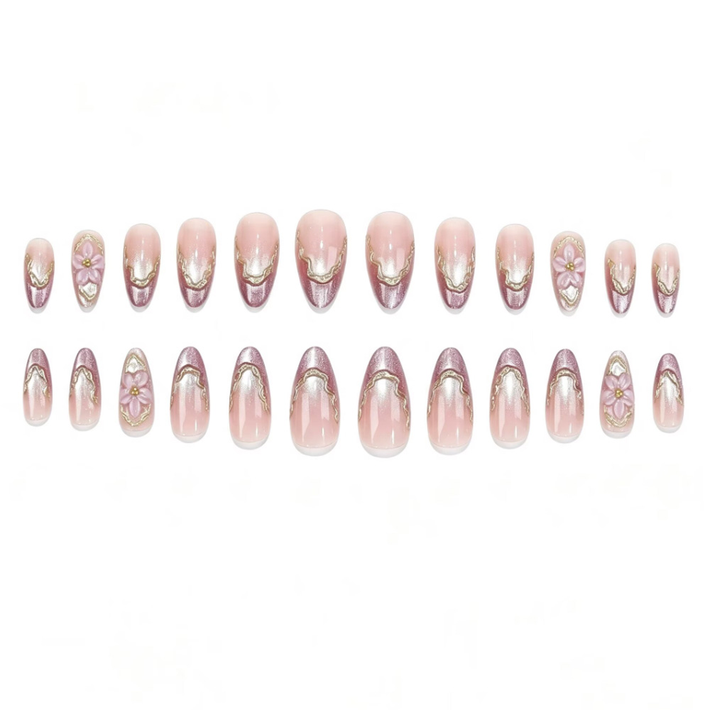 3D Flowers Fake Nails with Glo - Nail Art Cat Eye ulasan dan harga