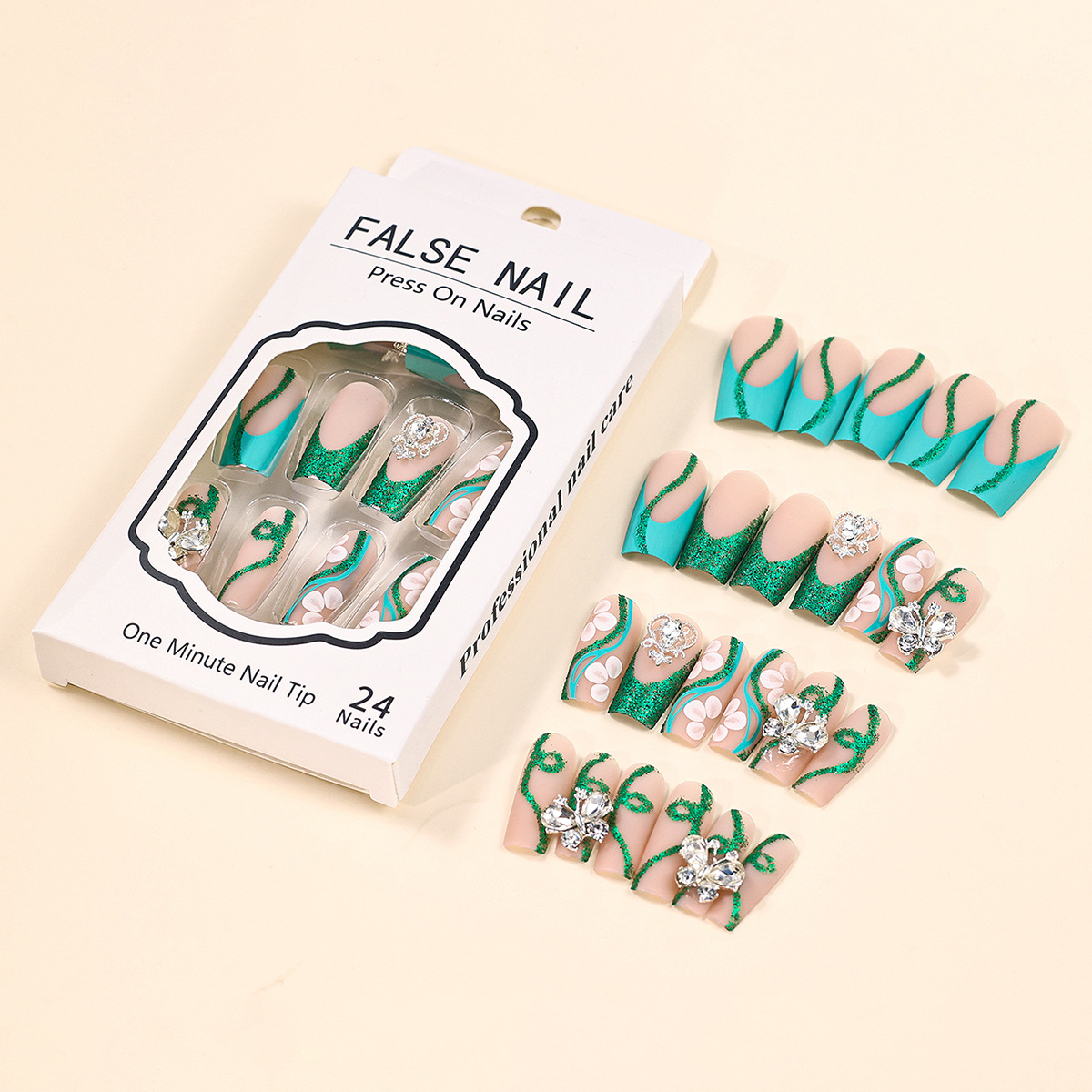 Long Coffin Press on Nails Bal - Nail Art Fake Nails ulasan dan harga