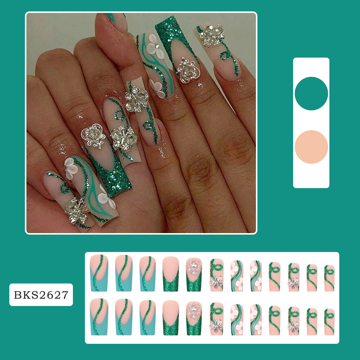 Long Coffin Press on Nails Bal - Nail Art Fake Nails ulasan dan harga