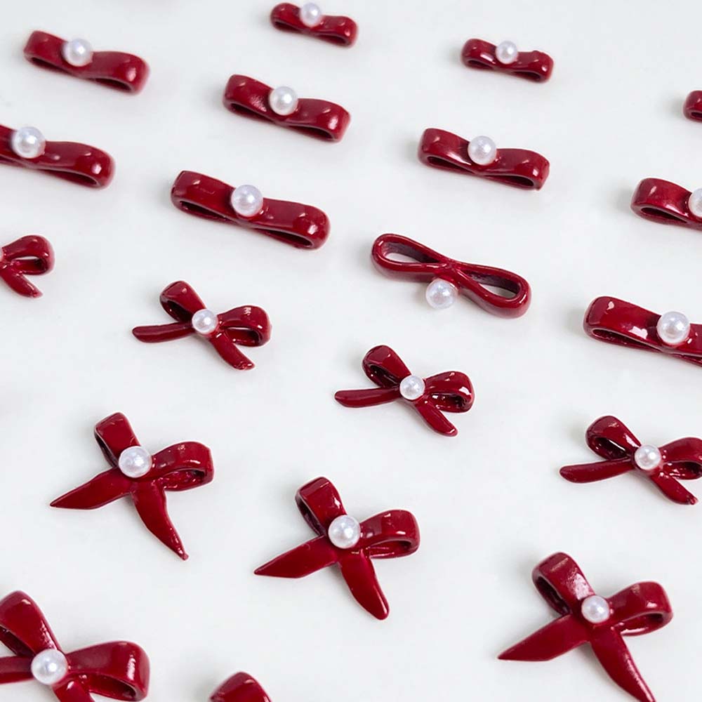 10Pcs New Year's Bow Nail Art  - Nail Art Red Wine ulasan dan harga