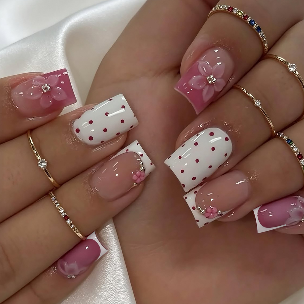 24Pcs Sweet Medium Square Fals - Nail Art Fake Nails ulasan dan harga