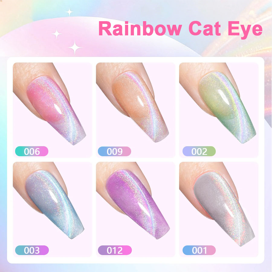 QAZIXU 1/6 Pcs Rainbow Cat Eye - Nail Art Cat Eye Pink ulasan dan harga