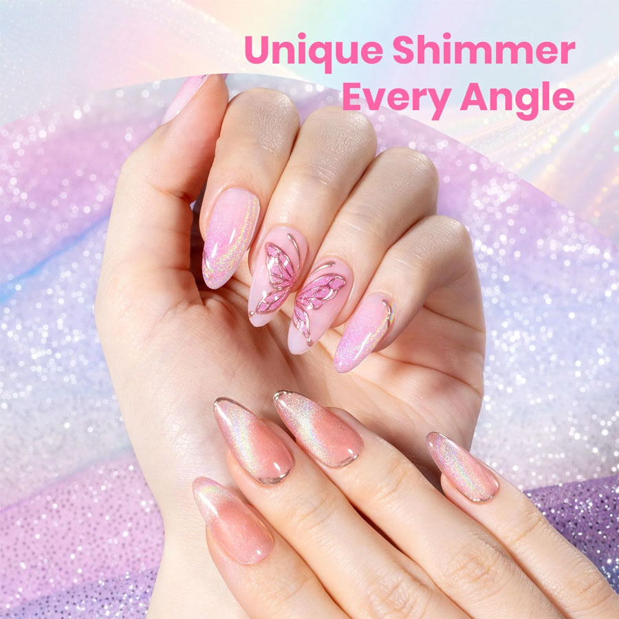 QAZIXU 1/6 Pcs Rainbow Cat Eye - Nail Art Cat Eye Pink ulasan dan harga