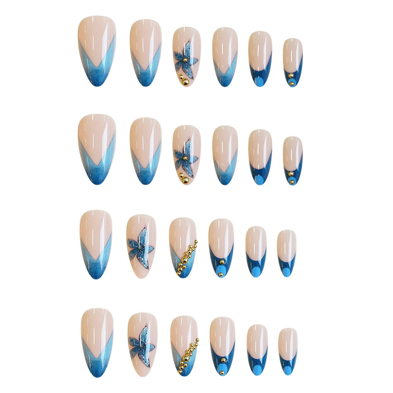 Nude fake nails with pink blue - Nail Art Pink ulasan dan harga
