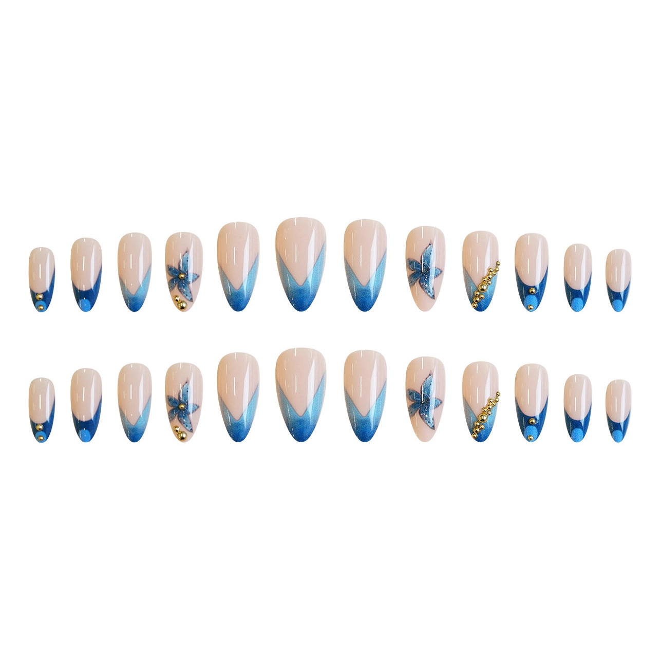 Nude fake nails with pink blue - Nail Art Pink ulasan dan harga