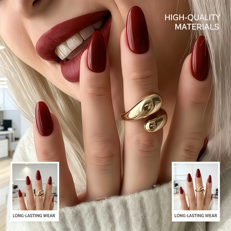 2026 New 24PCS Solid color win - Nail Art Red Wine ulasan dan harga