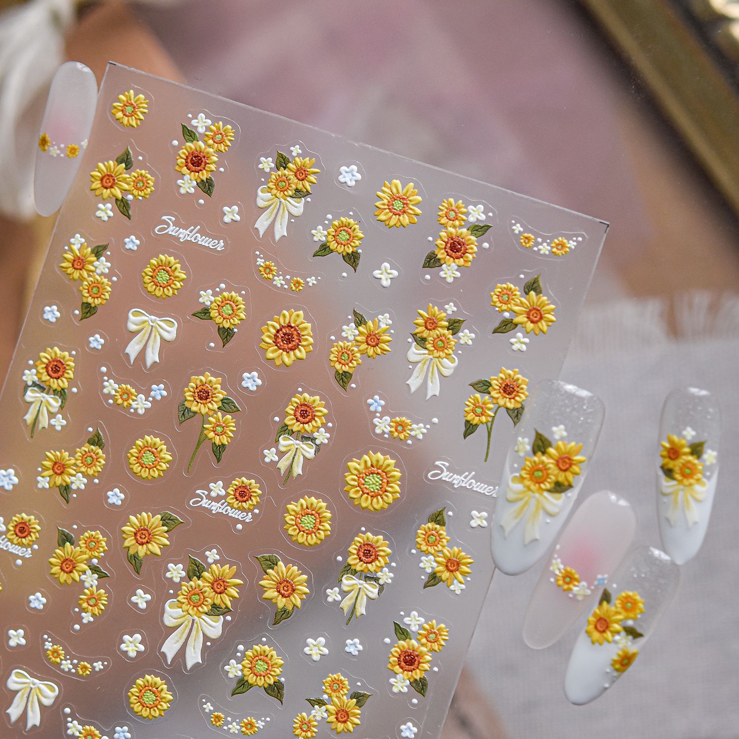 1pcs Summer 5D Embossed Flower - Nail Art Yellow ulasan dan harga