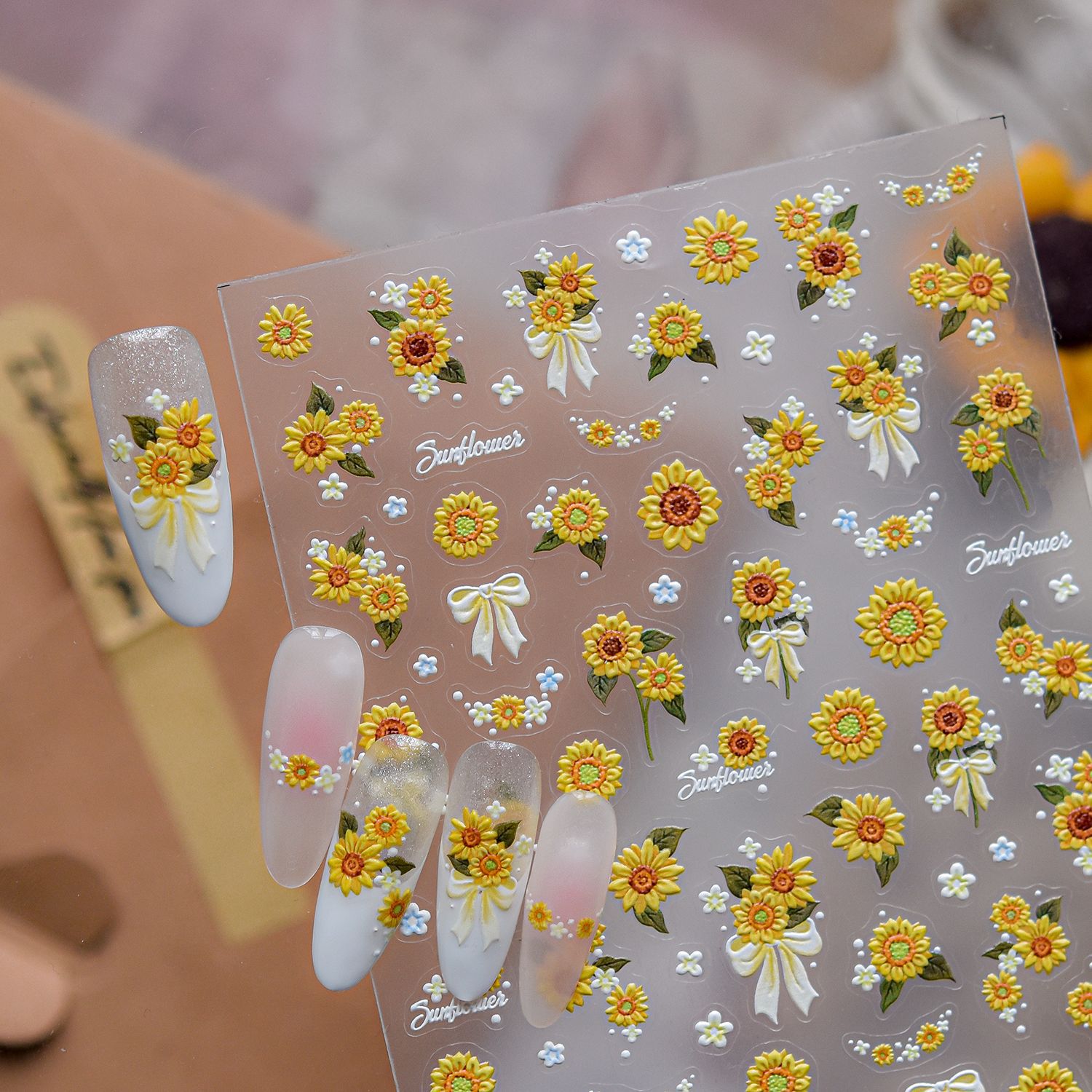 1pcs Summer 5D Embossed Flower - Nail Art Yellow ulasan dan harga