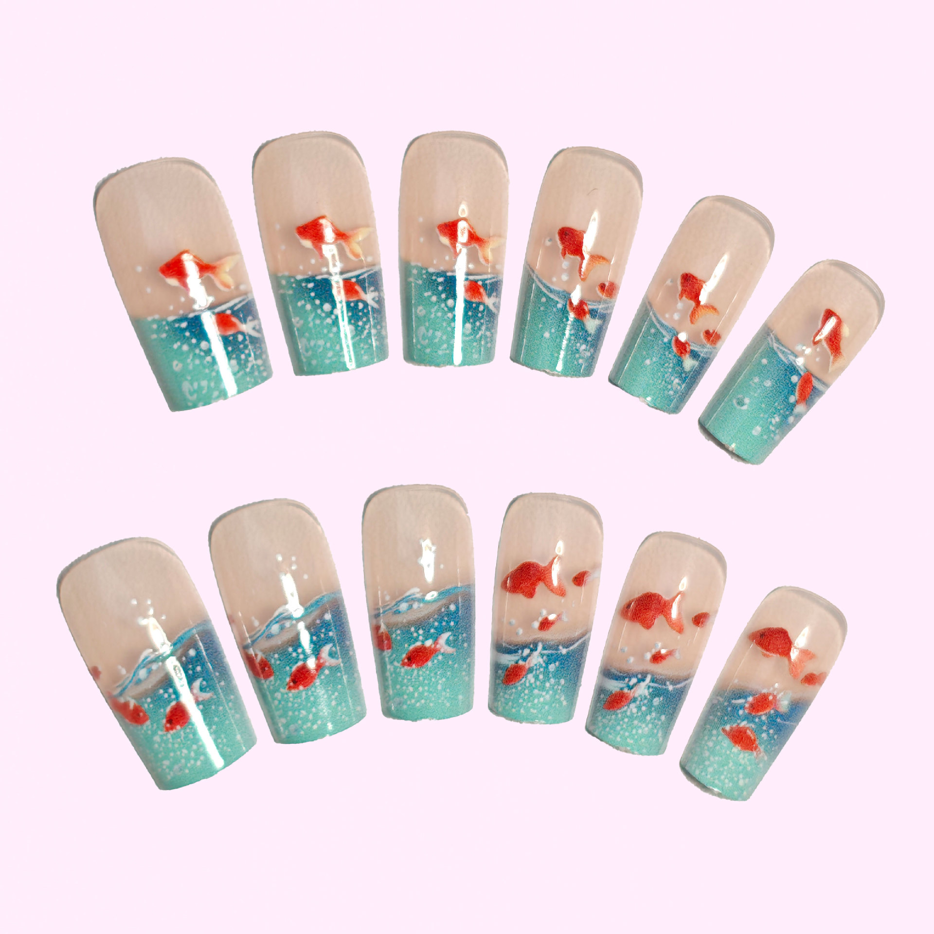 Medium long Square fake nails  - Nail Art Yellow ulasan dan harga