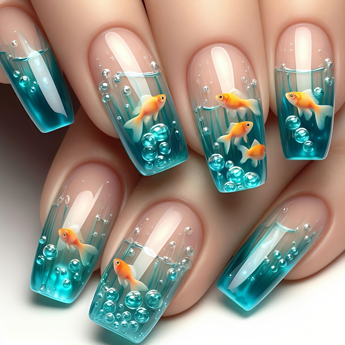 Medium long Square fake nails  - Nail Art Yellow ulasan dan harga