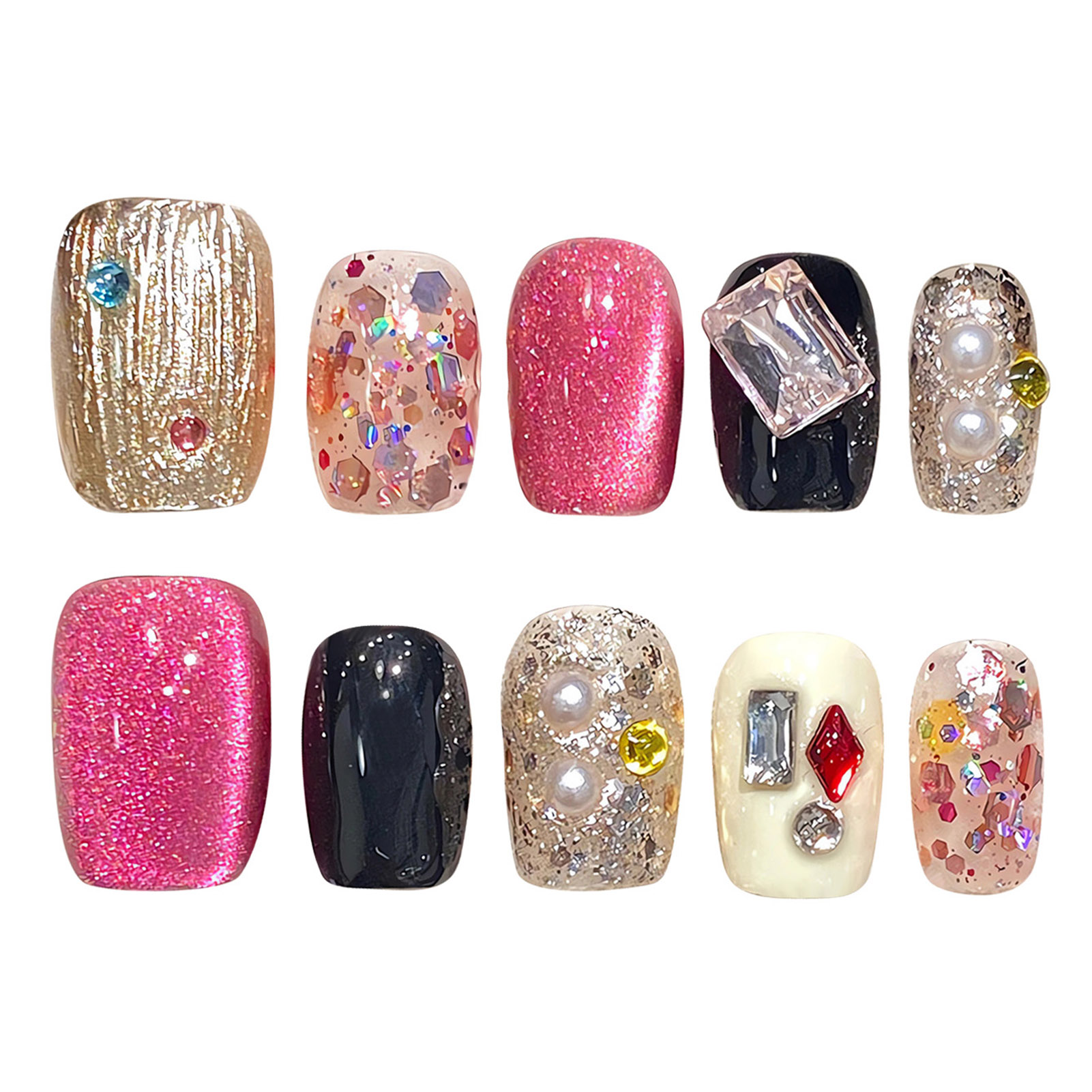 Handmade Press on Nails Glitte - Nail Art Cat Eye ulasan dan harga