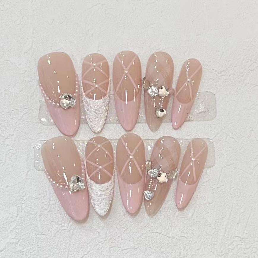 10Pcs Handmade Press on Nails  - Nail Art Pink ulasan dan harga