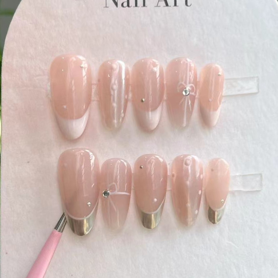 10Pcs Handmade Press on Nails  - Nail Art Pink ulasan dan harga