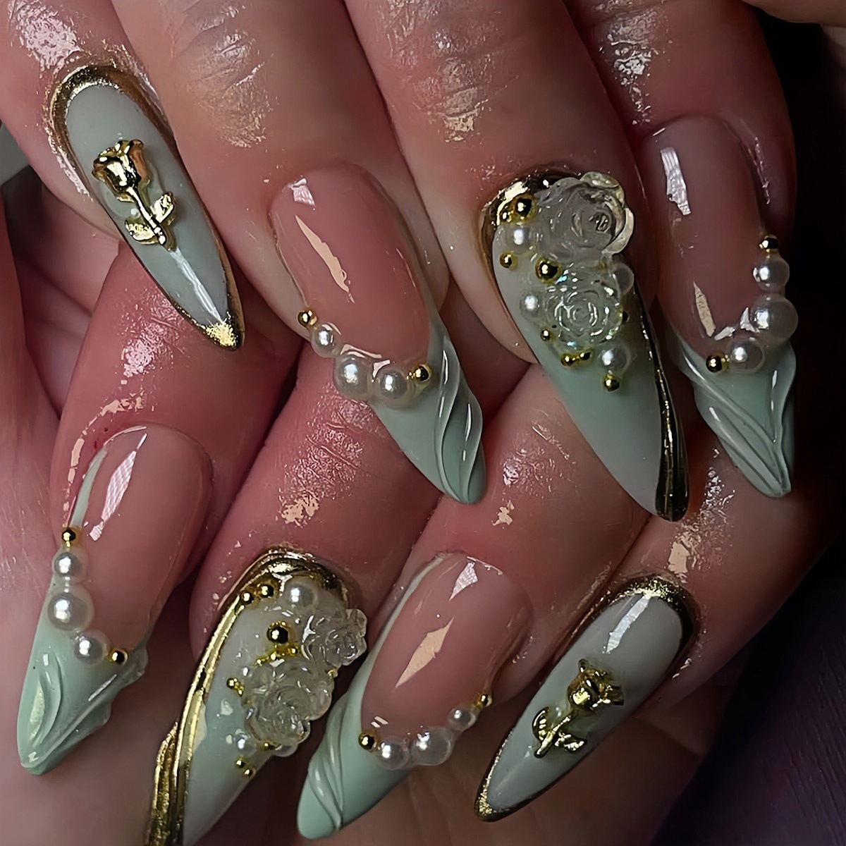 24pcs Green Cat Eye Fake Nails - Nail Art Cat Eye ulasan dan harga