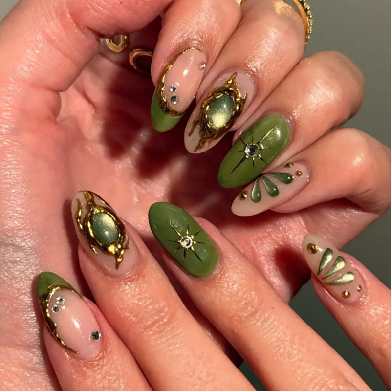 24pcs Green Cat Eye Fake Nails - Nail Art Cat Eye ulasan dan harga