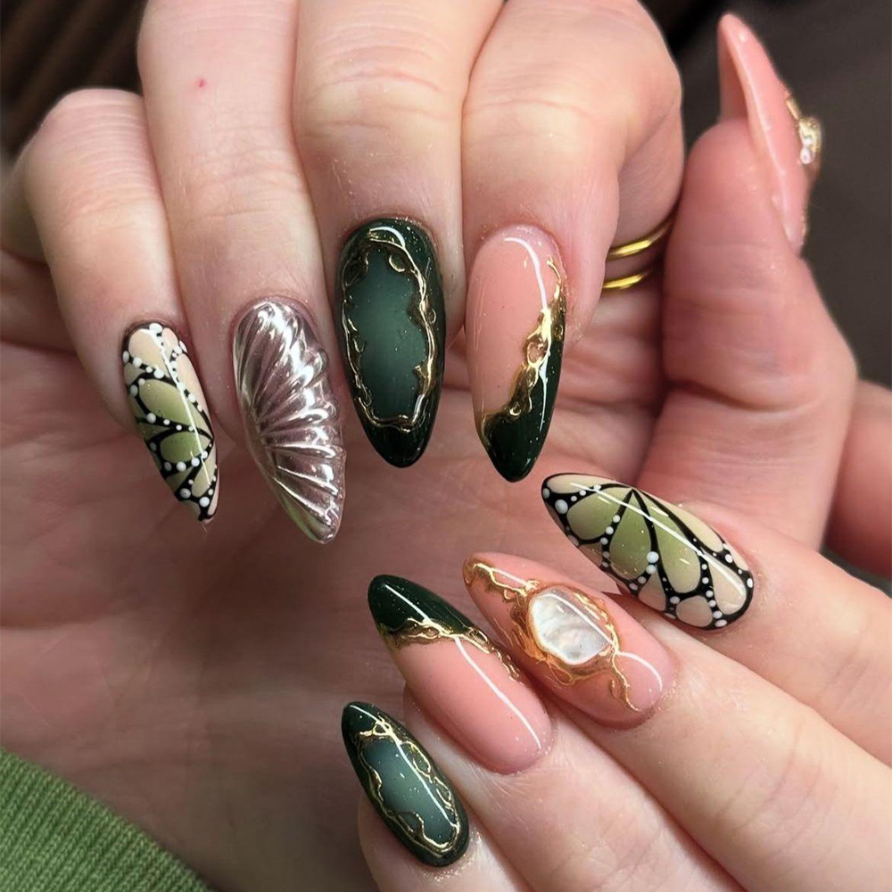 24pcs Green Cat Eye Fake Nails - Nail Art Cat Eye ulasan dan harga