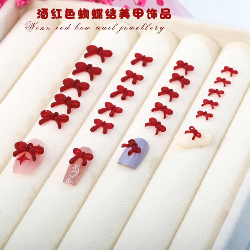 French Wine Red Bow Nail Art A - Nail Art Red Wine ulasan dan harga