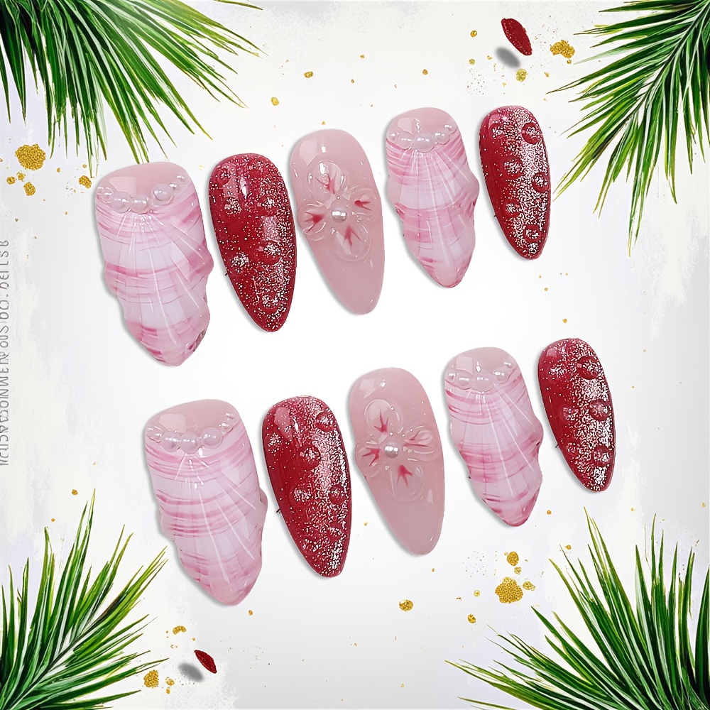 10pcs Medium Almond Handmade P - Nail Art Pink ulasan dan harga