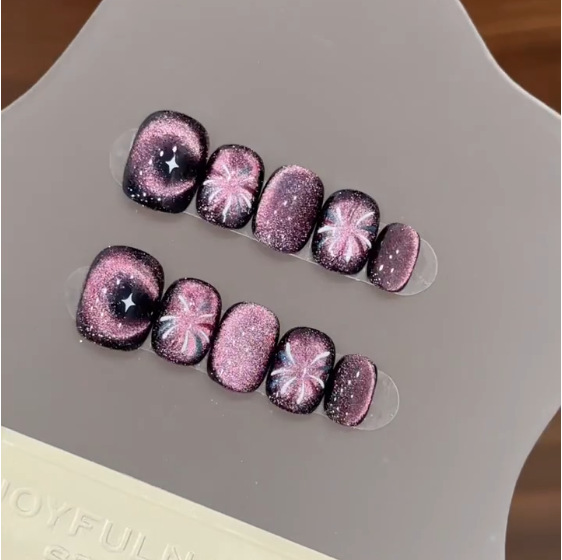 10Pcs Purple Short Round Head  - Nail Art Cat Eye ulasan dan harga
