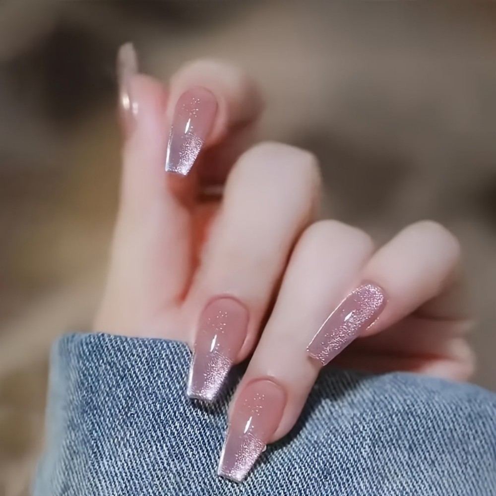 24pcs Sparkling Pink Glitter C - Nail Art Fake Nails ulasan dan harga