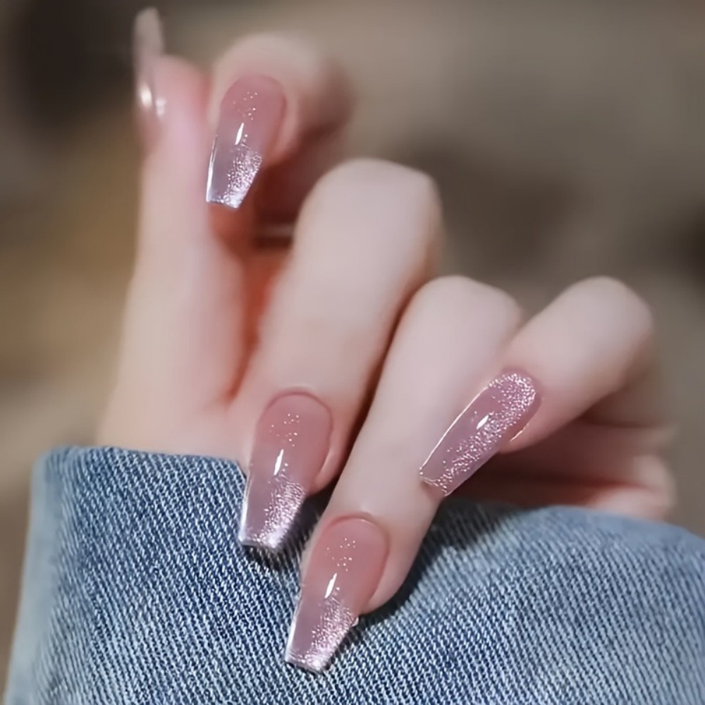 24pcs Sparkling Pink Glitter C - Nail Art Fake Nails ulasan dan harga