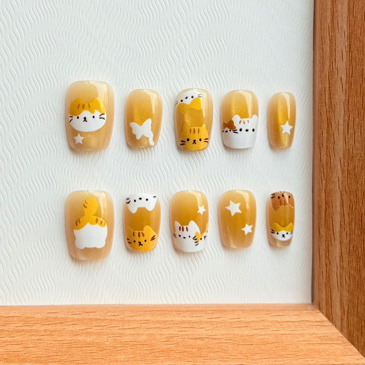 10pcs Yellow Cat Eye Press On  - Nail Art Yellow ulasan dan harga