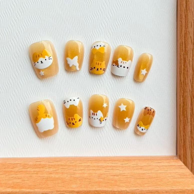 10pcs Yellow Cat Eye Press On  - Nail Art Yellow ulasan dan harga