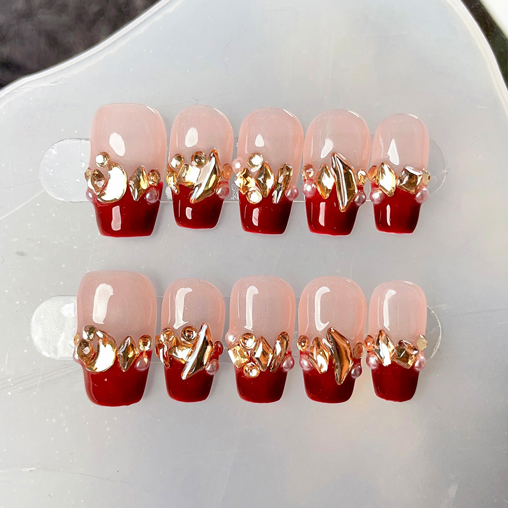 10pcs Short Trapezoid Handmade - Nail Art Red Wine ulasan dan harga